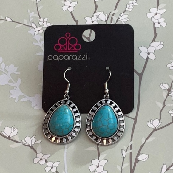 Paparazzi | Silver and Turquoise Teardrop Earrings Southwestern Boho - Picture 2 of 7